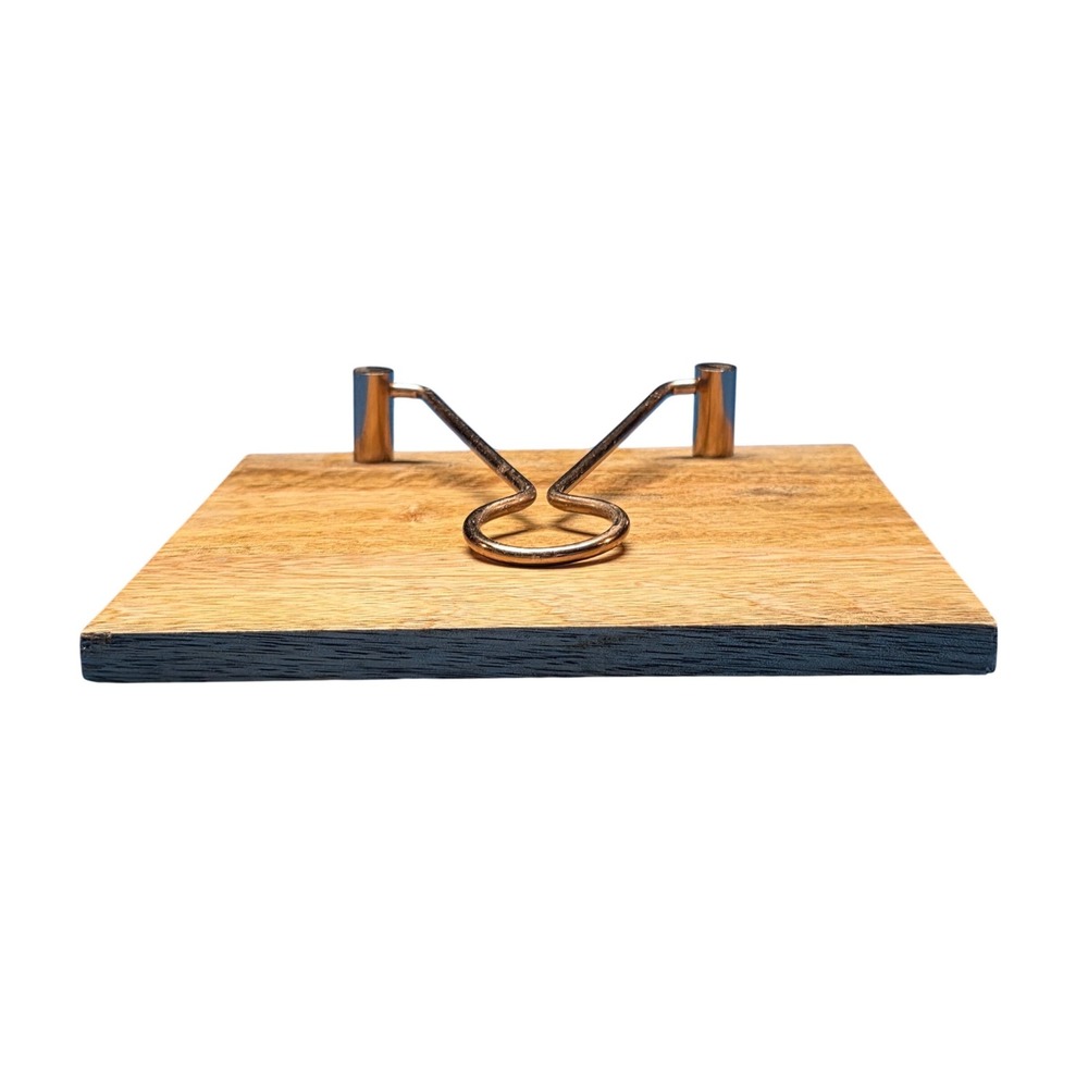 Crate Barrel Beck Mango Wood Metal Napkin Holder Rustic Rose Gold Minimalist - Picture 2 of 4